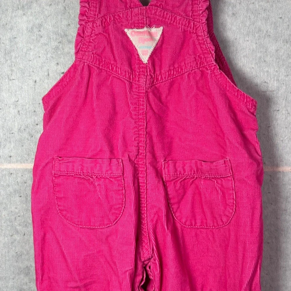 OshKosh Bgosh Corduroy Overalls Baby Girls 12M Pink Floral Embroidery Ruffle Hem